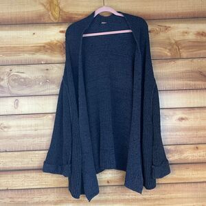 Free People  Oversized Knit Open Front Cardigan Womens M/L Gray Boho‎ Lagenlook